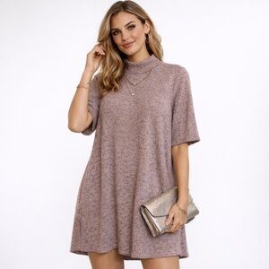 B Sharp Brown Heathered Long sleeve Dress with Pockets  XL NEW